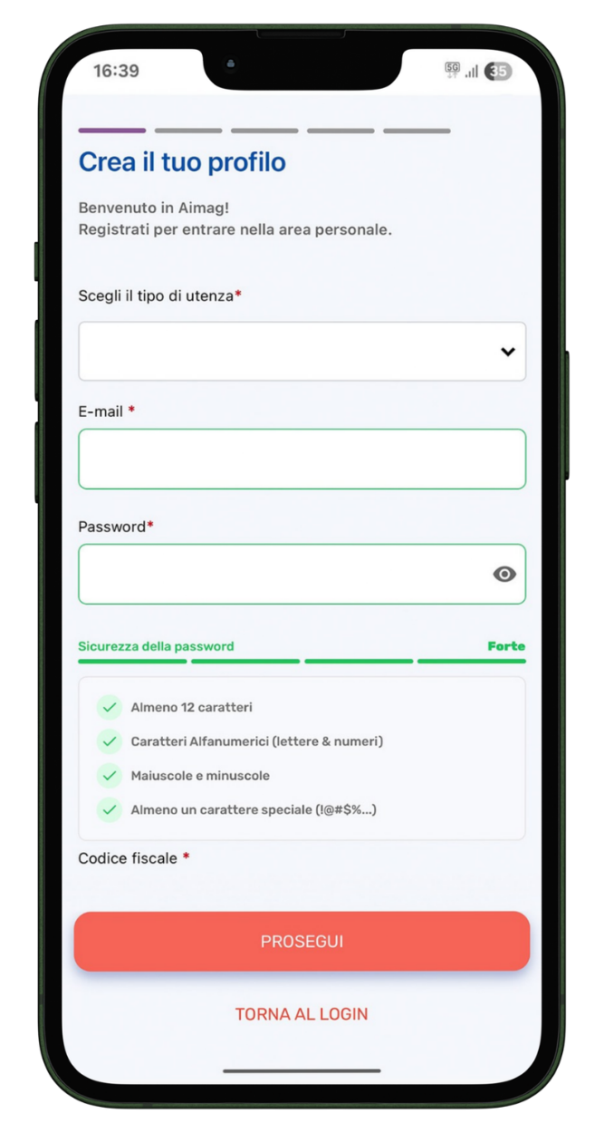 Fase 1 Registrazione: Crea il tuo profilo